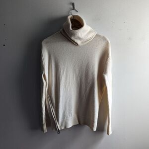 Barbara Bui ivory cream wool turtleneck zipper medium weight cozy luxe sweater